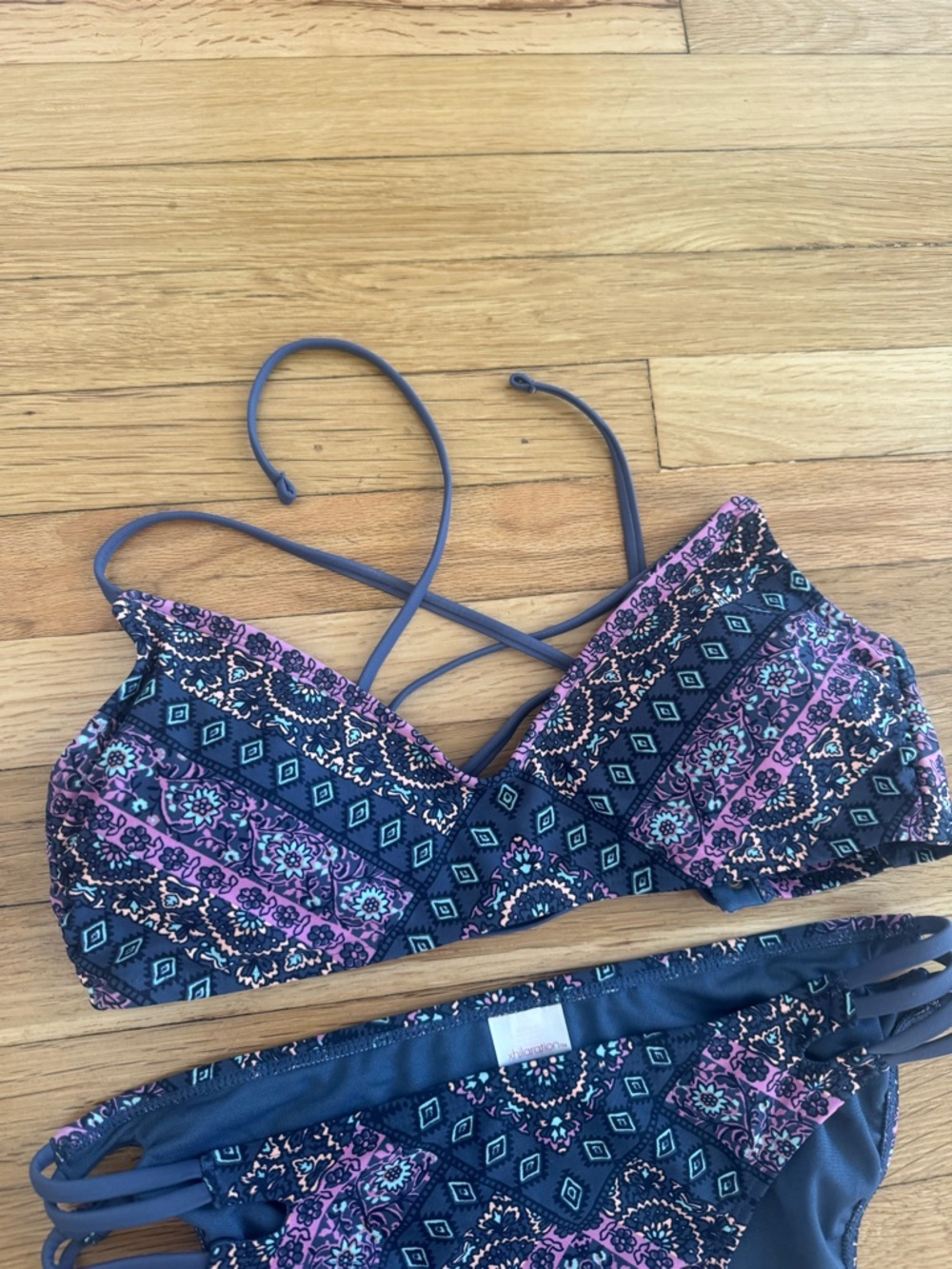Xhilaration Swim Blue Hippy Bohemian Style 2 Piece Bikini - Picture 2 of 11